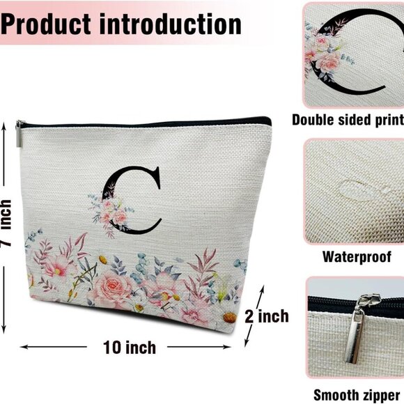 Letter Makeup Bag A-Z Personalized Makeup Bag with Initials Birthday Gifts for W - Picture 3 of 5